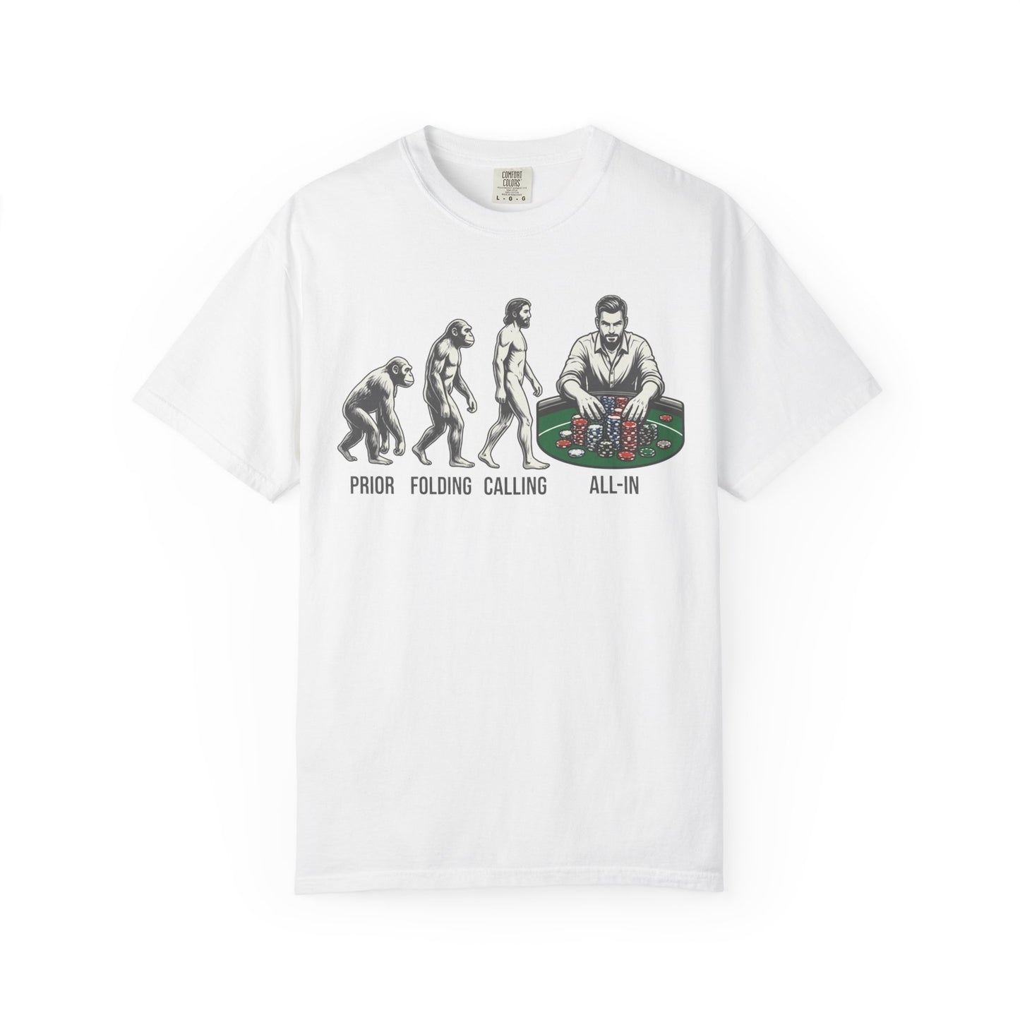 Poker Evolution T-Shirt – "Prior, Folding, Calling, All-In" Graphic Tee
