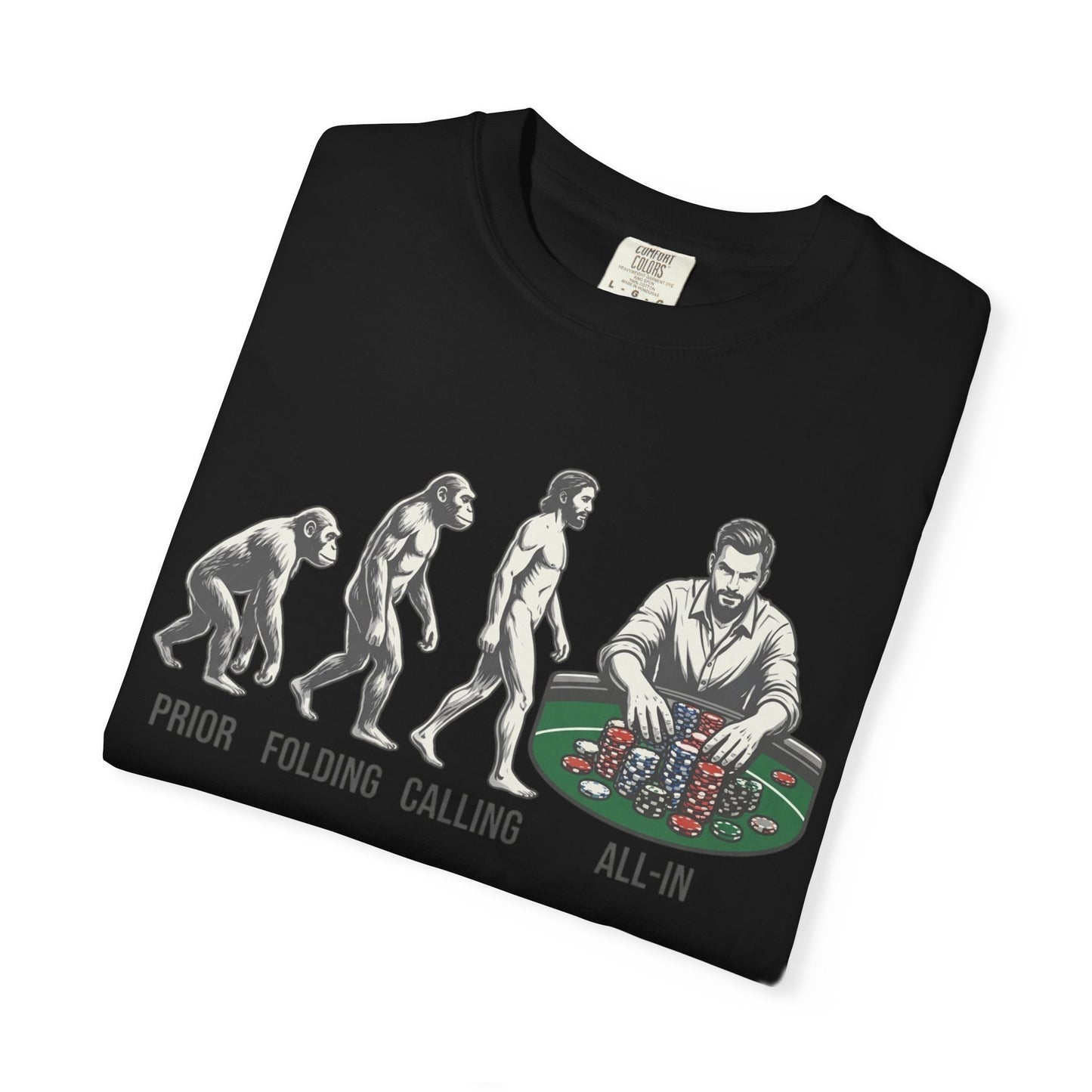 Poker Evolution T-Shirt – "Prior, Folding, Calling, All-In" Graphic Tee